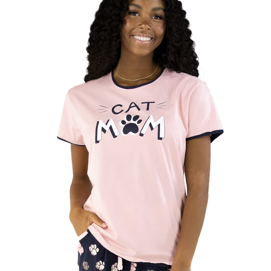 PJ Tee Cat Mom Womens Pajama Shirt