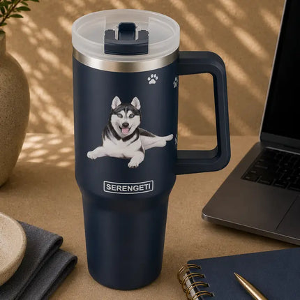 Siberian Husky 40 oz Tumbler with Handle and Straw Lid
