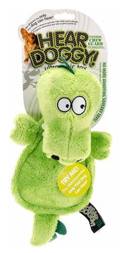 Hear Doggy Flats Green Gator with Chew Guard Dog Toy