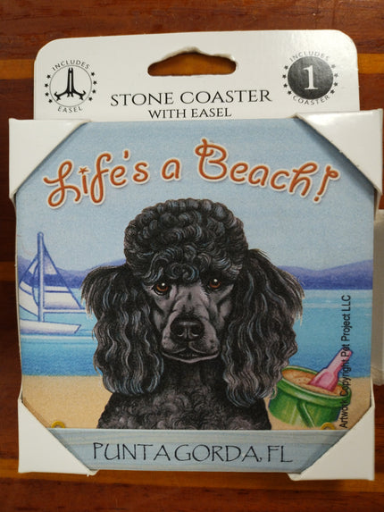 Poodle (Black)  Life's a Beach Absorbent Coaster