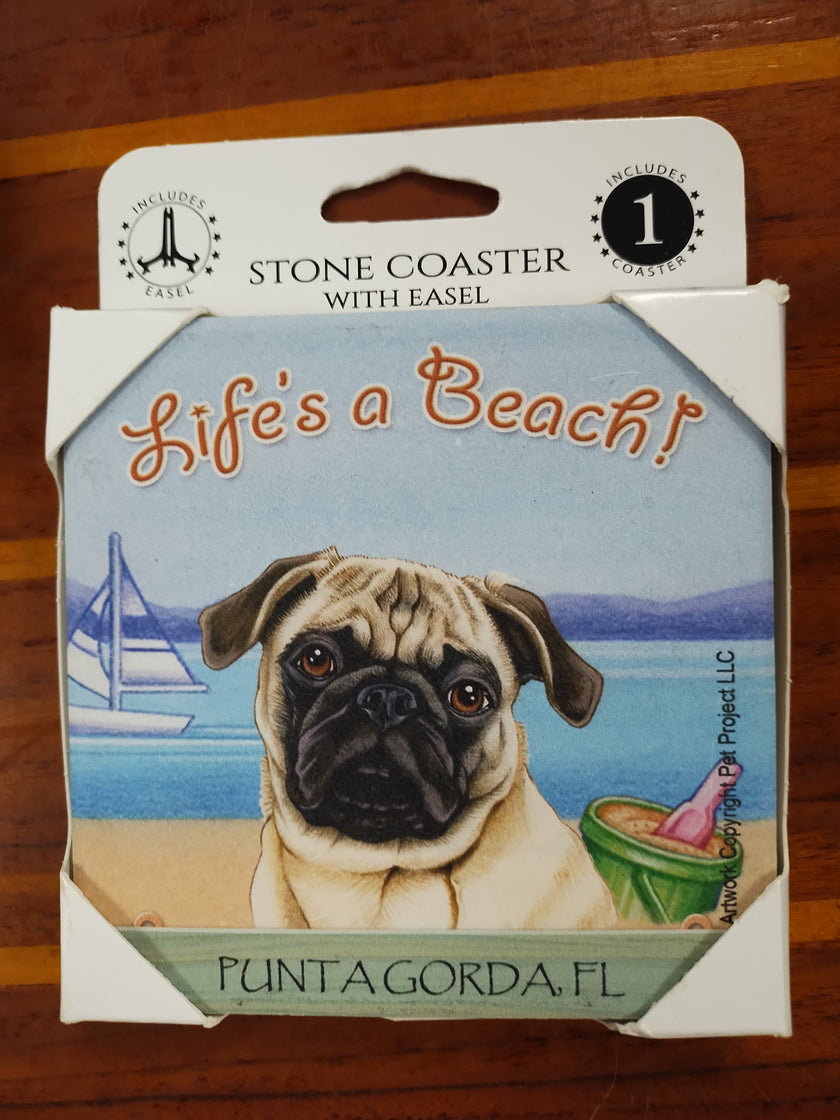Pug Life's a Beach Absorbent Coaster