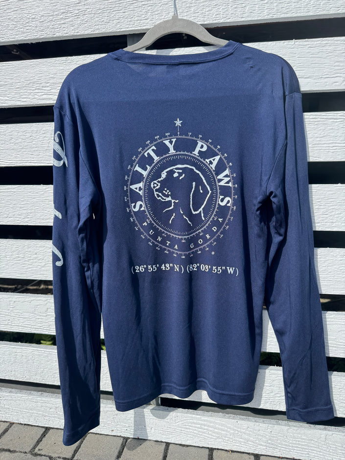 Salty Paws Cool Dry Long-Sleeve Sunblock Fishing Shirt-Navy