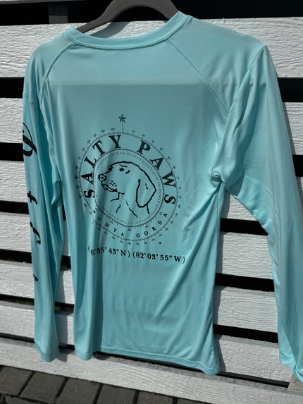 Salty Paws Cool Dry Long-Sleeve Sunblock Fishing Shirt-Aqua