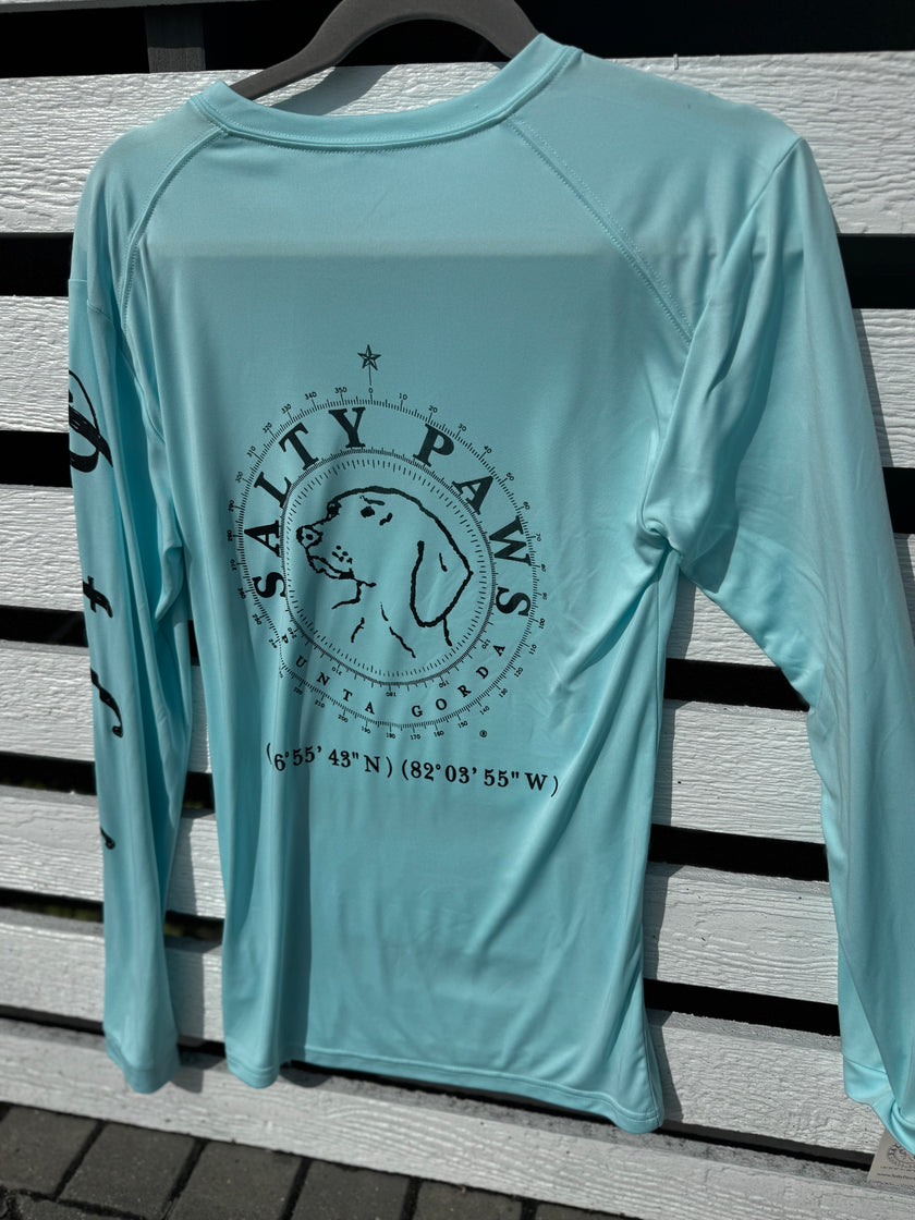 Salty Paws Cool Dry Long-Sleeve Sunblock Fishing Shirt-Aqua