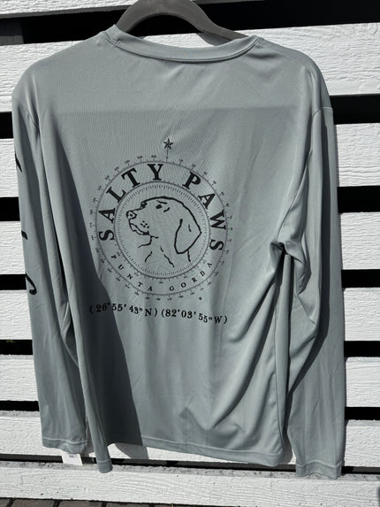 Salty Paws Cool Dry Long-Sleeve Sunblock Fishing Shirt-Gray
