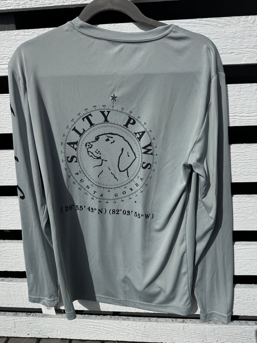Salty Paws Cool Dry Long-Sleeve Sunblock Fishing Shirt-Gray