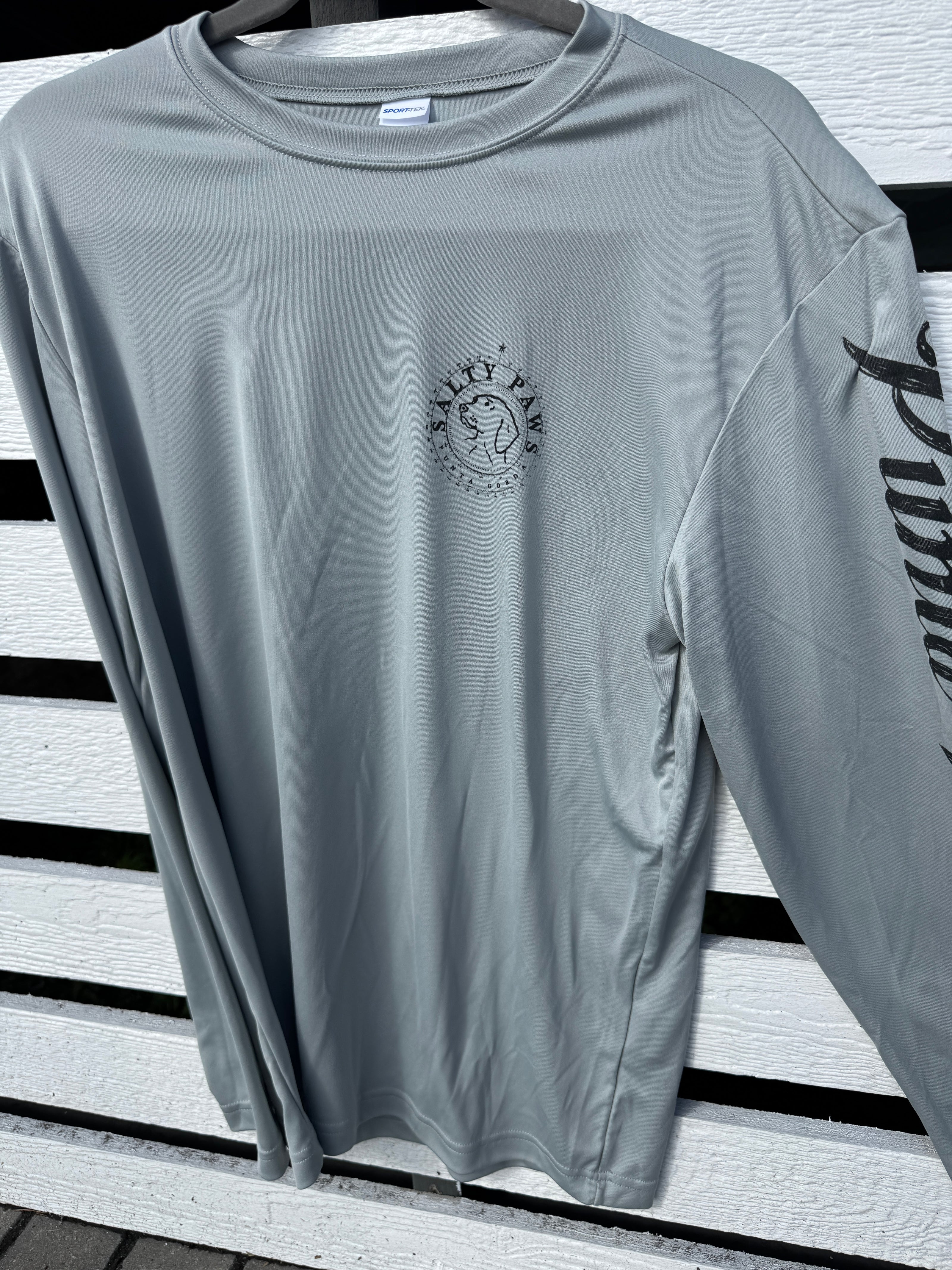 Salty Paws Cool Dry Long-Sleeve Sunblock Fishing Shirt-Gray