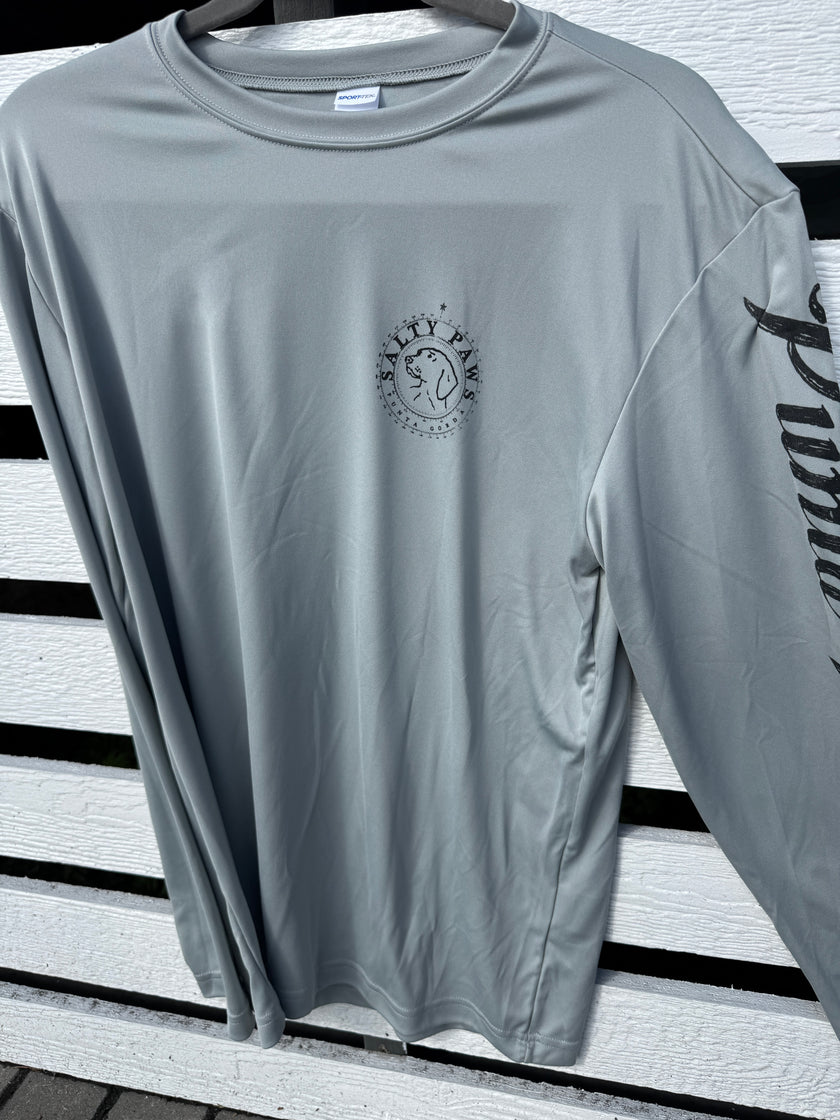 Salty Paws Cool Dry Long-Sleeve Sunblock Fishing Shirt-Gray
