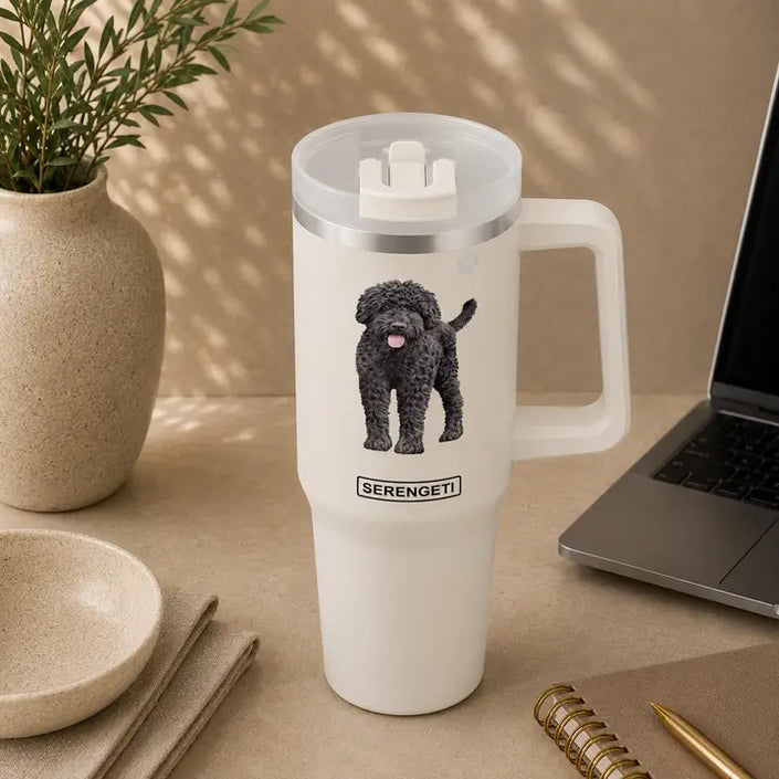 Labradoodle, black 40 oz Tumbler with Handle and Straw Lid