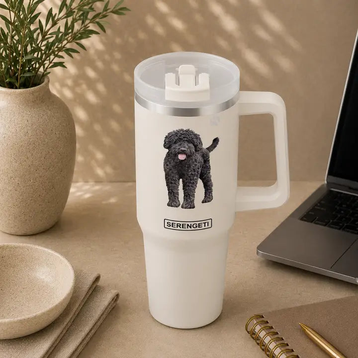Labradoodle, black 40 oz Tumbler with Handle and Straw Lid