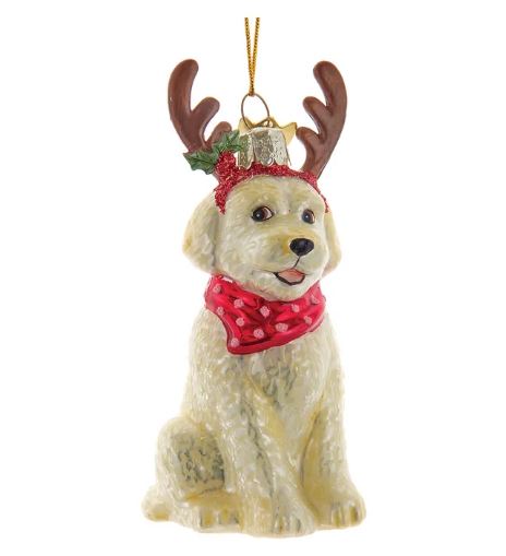 Labradoodle with Antlers Noble Gems™ Glass Ornament