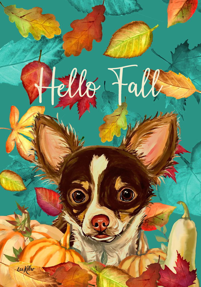 Chihuahua LH Brown and White (Hello Fall) Garden Flag