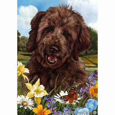 Goldendoodle Chocolate Flowers Garden Flag