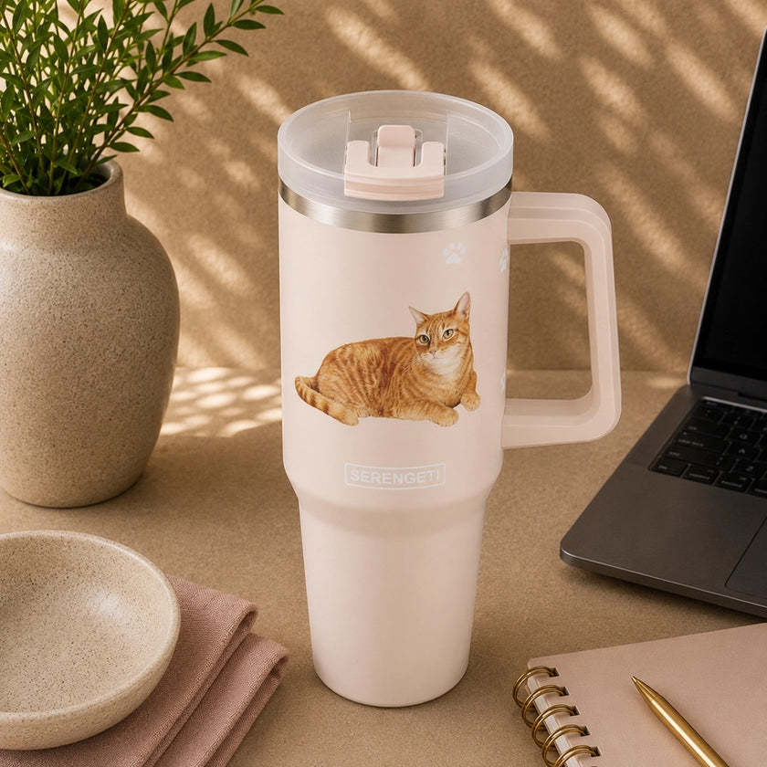 Orange Tabby Cat 40 oz Tumbler with Handle and Straw Lid
