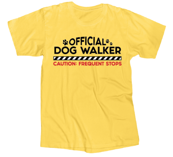 Tee Shirt Official Dog Walker  Screen printed on 90% cotton 10% polyester  Available sizes are Small, Medium, large, X-large, XX-large, and XXX-large.&nbsp;