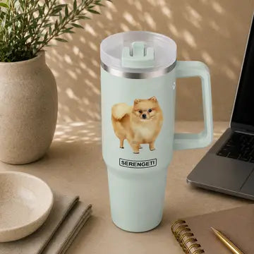 Pomeranian 40 oz Tumbler with Handle and Straw Lid