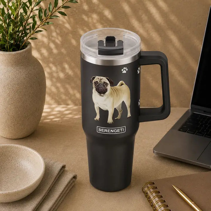 Pug 40 oz Tumbler with Handle and Straw Lid