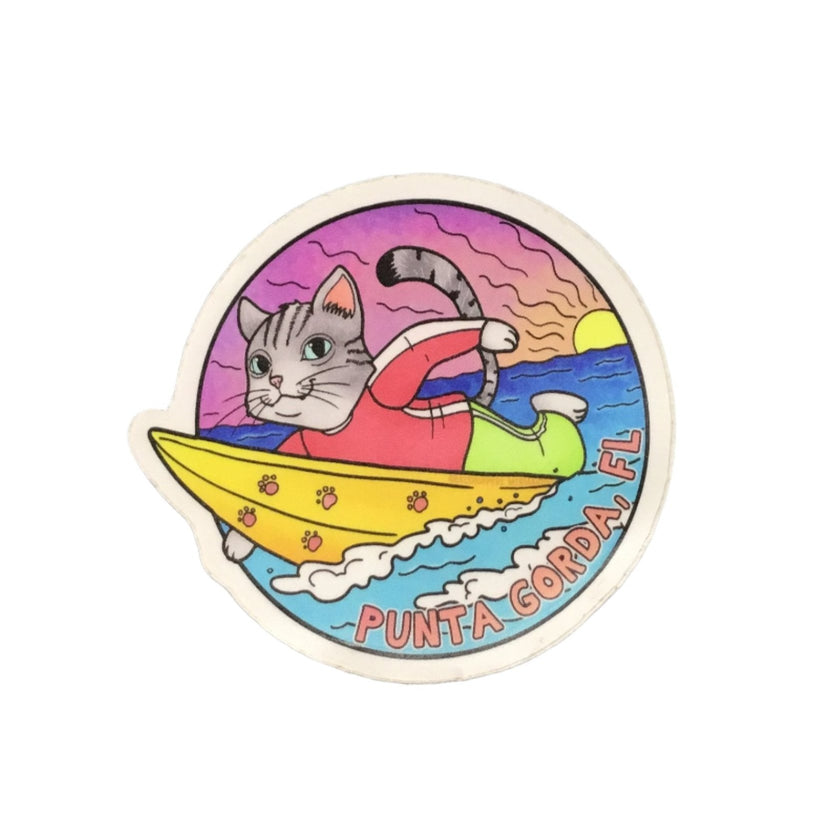 Cat Surfing Punta Gorda, Florida Sticker Vinyl Decal