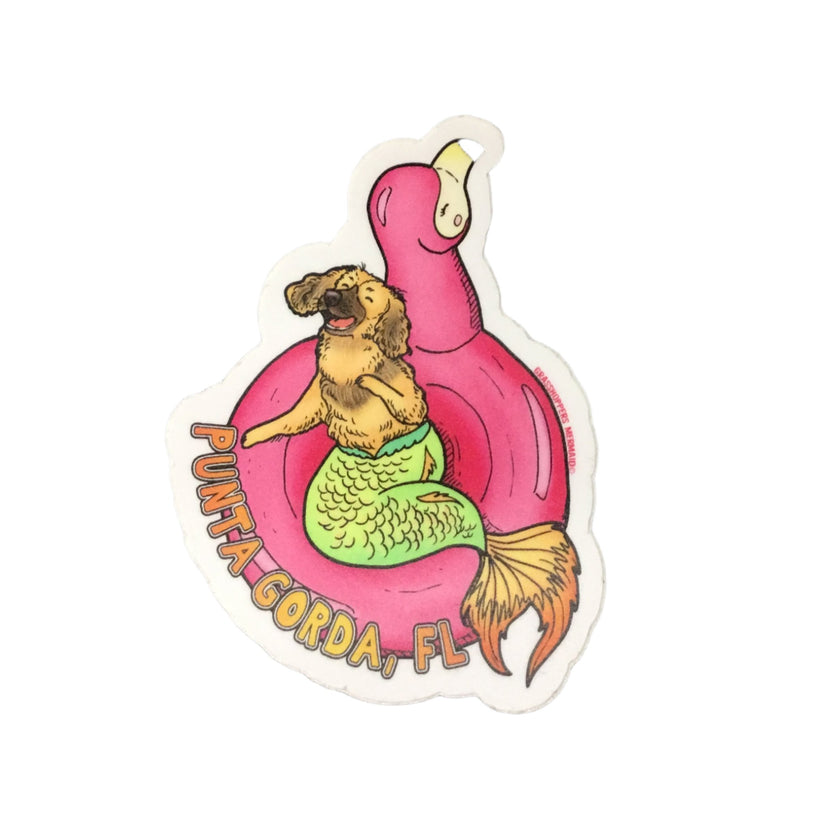Flamingo Floaty Dog Punta Gorda, Florida Sticker Vinyl Decal