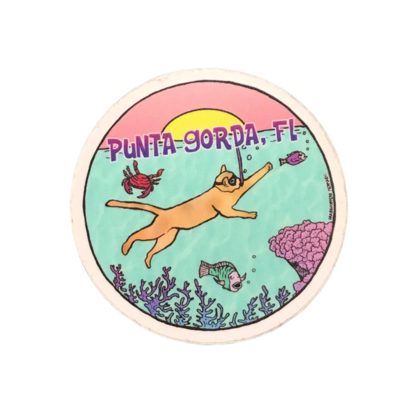 Snorkeling Cat Sunrise Punta Gorda, Florida Sticker Vinyl Decal