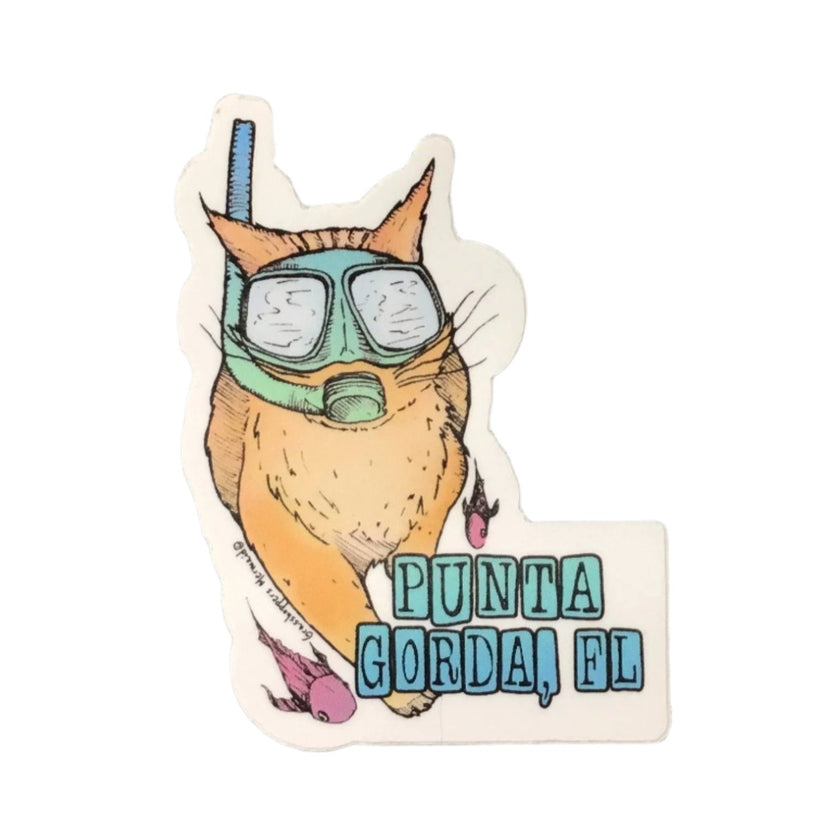 Snorkeling Cat Punta Gorda, Florida Sticker Vinyl Decal