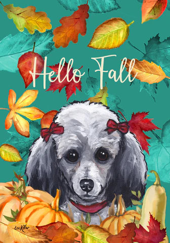 Poodle White (Hello Fall) Large Flag