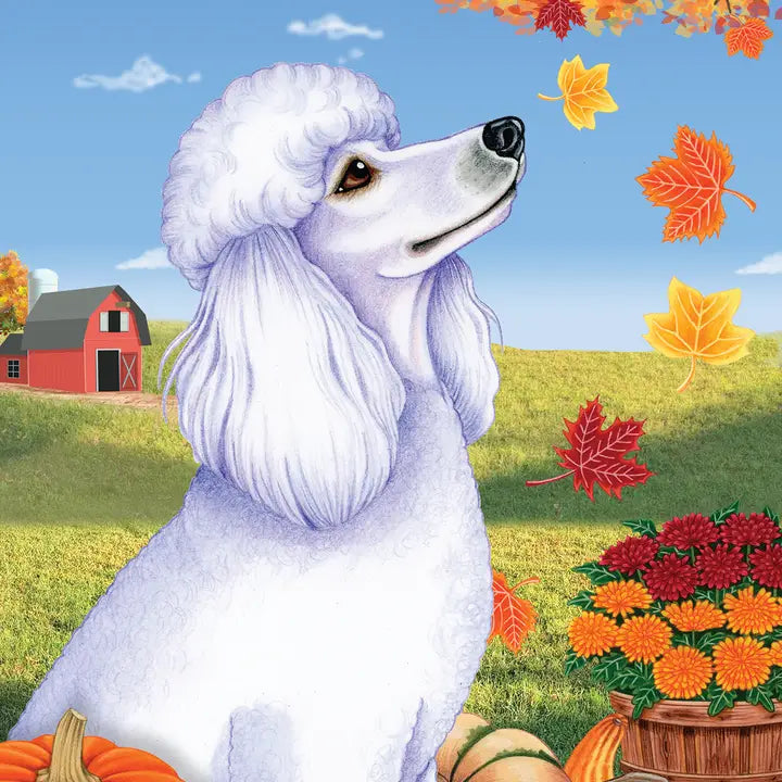 Poodle White garden flag (Fall)
