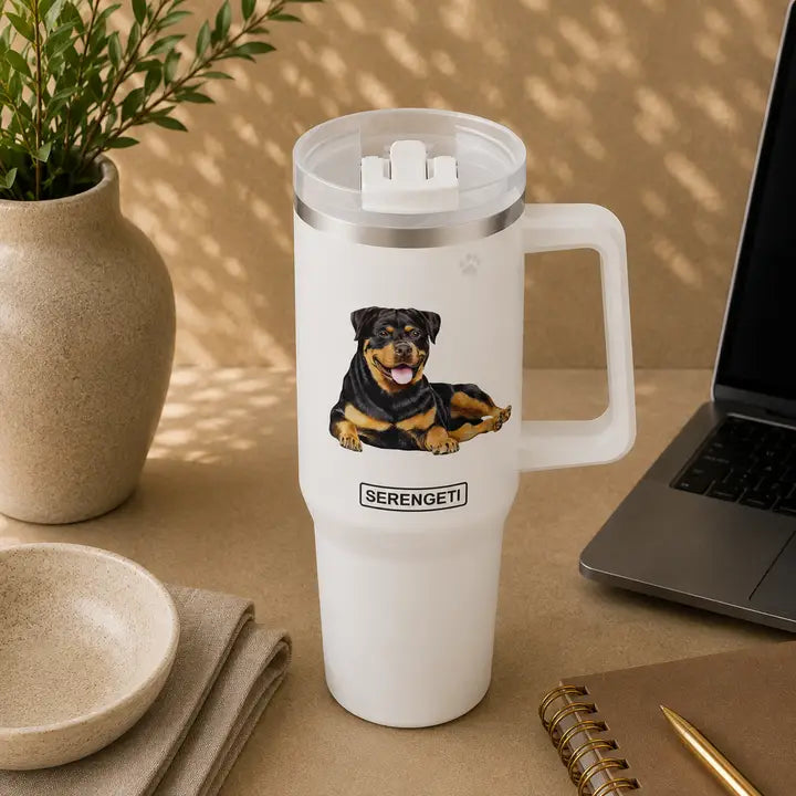 Rottweiler 40 oz Tumbler with Handle and Straw Lid
