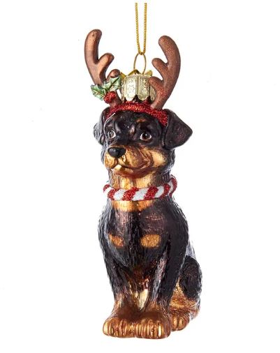 Rottweiler with Antlers Noble Gems™ Glass Ornament