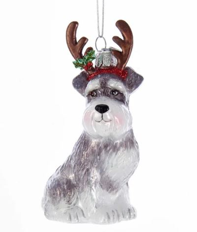 Schnauzer with Antlers Noble Gems™ Glass Ornament