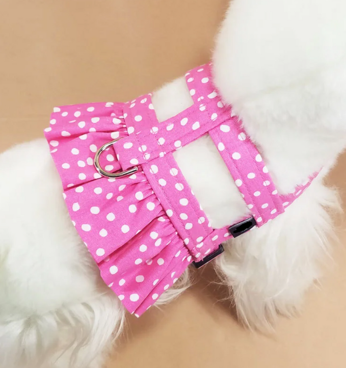 Pink Polka Dot Ruffle Dog Harness