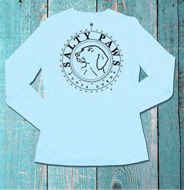 Salty Paws UPF50 Ladies LS Sunblock Fishing Shirt Blue