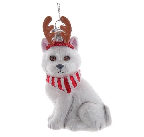 West Highland Terrier with Antlers Noble Gems™ Glass Ornament