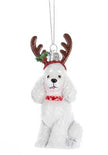 Poodle White with Antlers Noble Gems™ Glass Ornament