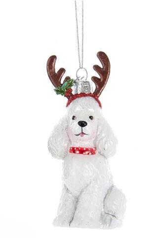 Poodle White with Antlers Noble Gems™ Glass Ornament