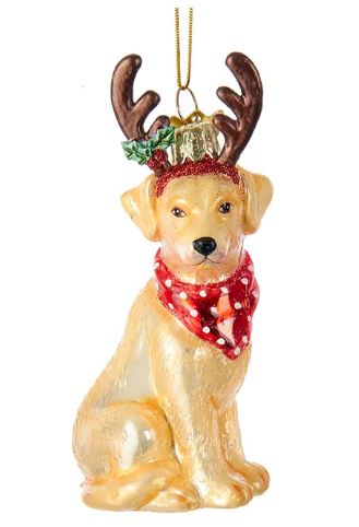 Yellow Labrador Retriever with Antlers Noble Gems™ Glass Ornament