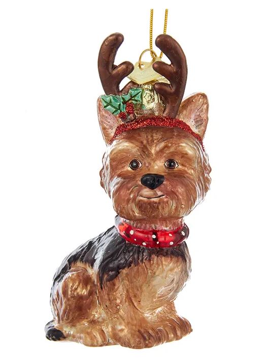 Yorkshire Terrier with Antlers Noble Gems™ Glass Ornament