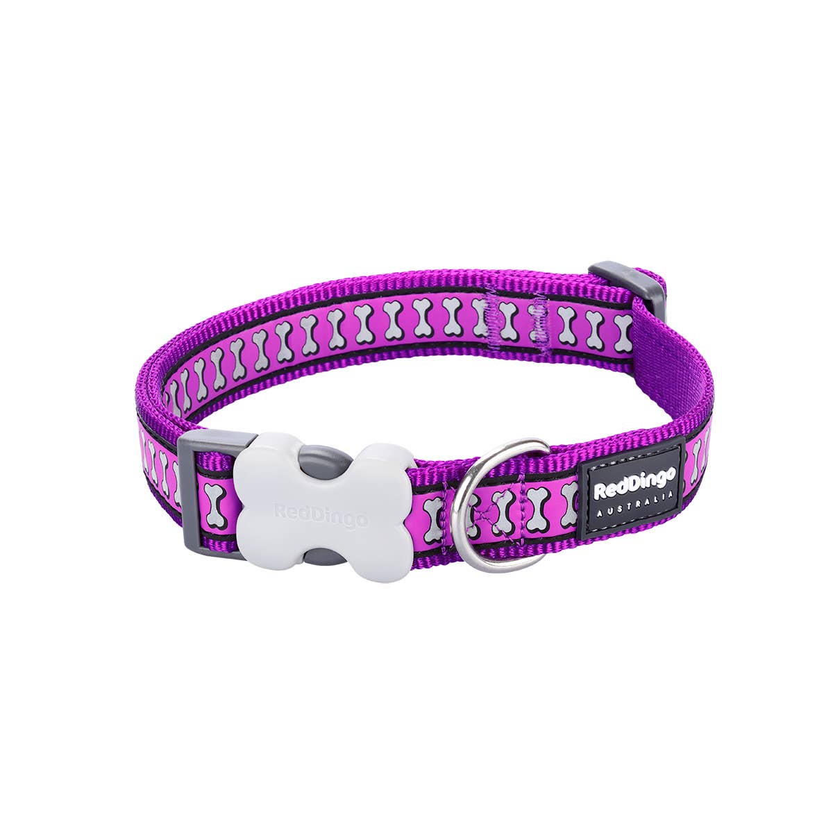 Bucklebone Dog Collar Reflective Bones Purple