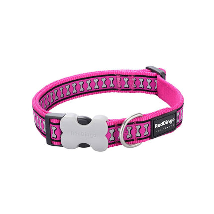 Bucklebone Dog Collar Reflective Bones Hot Pink