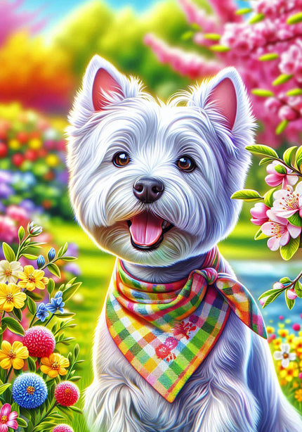 Westie Colorful Floral Large House Flag