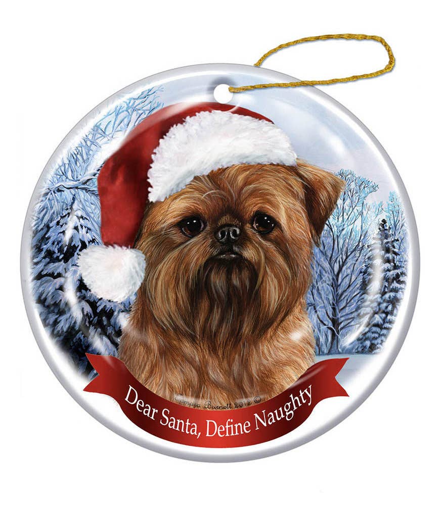 Brussels Griffon Santa Hat Dog Porcelain  Ornament