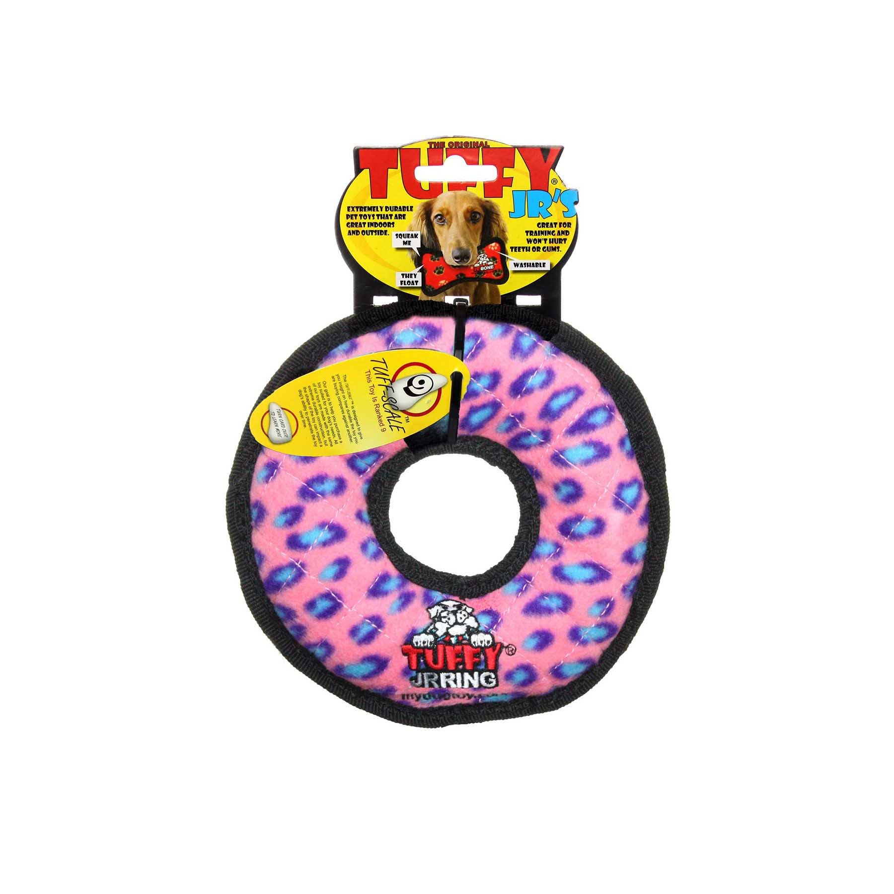 Tuffy Jr Ring - Pink Leopard, Durable, Squeaky Dog Toy