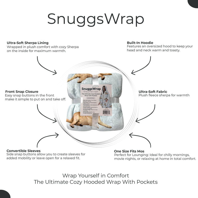 Labrador,Yellow Snugg Wraps with Hoodie – Ultra Soft Sherpa Fleece Wrap for Pet Lovers