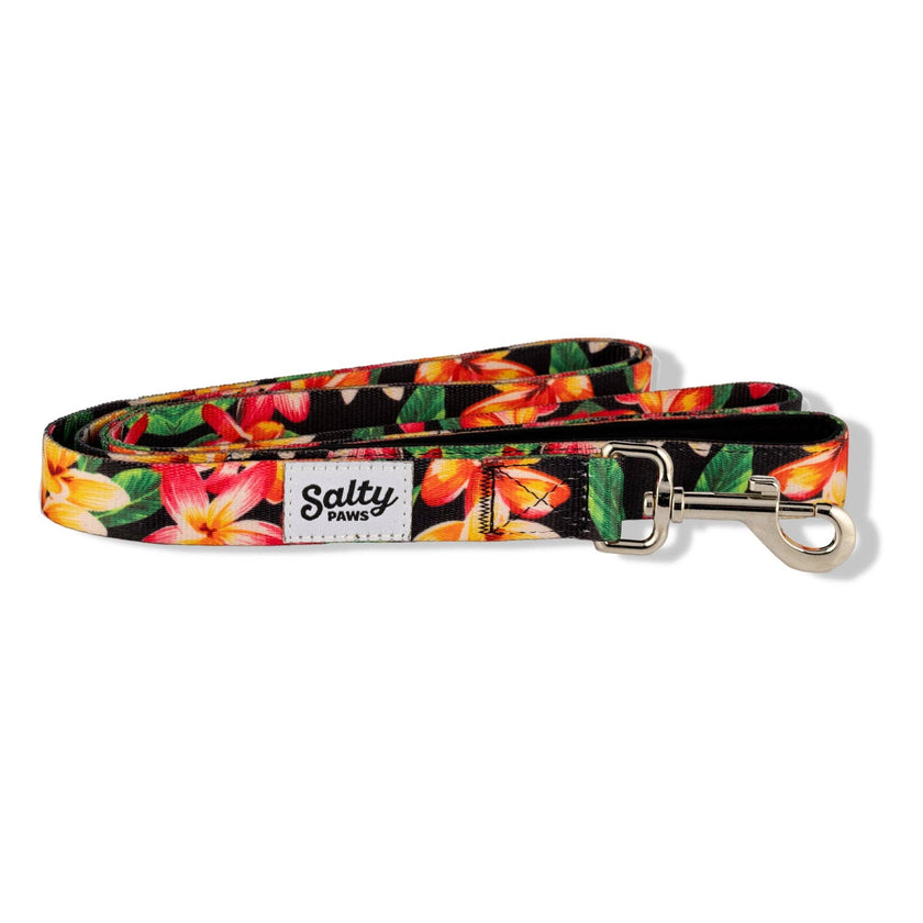 Hawaiian Print Dog Leash Tropical Black Floral  6' Length