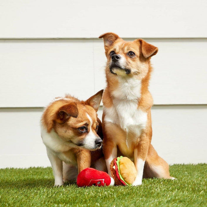 BARK Cookout Burger and Ketchup Plush Dog Toy