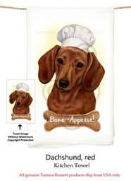 Dachshund Red Flour Sack Kitchen Towel