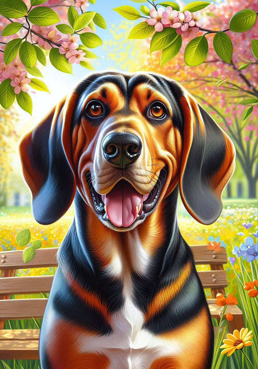 Coonhound Black and Tan Colorful Floral Large House Flag