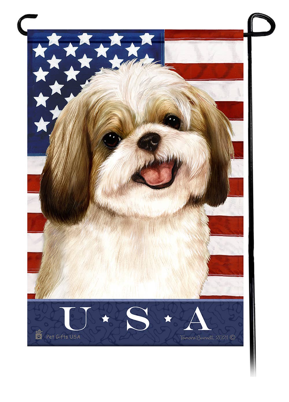 Shih Tzu Gold & White True Blue Garden Flag