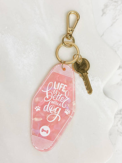 Life Is Better With A Dog Retro Motel Keychain