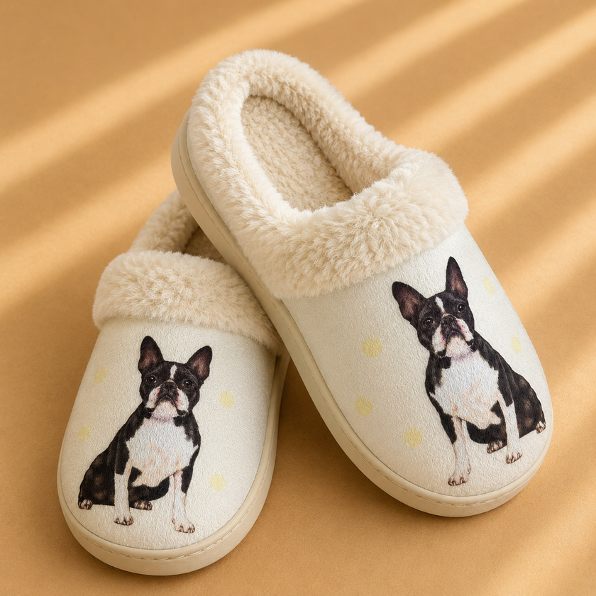 Boston Terrier Dog Pet Lovers Comfy Snuggs Slippers